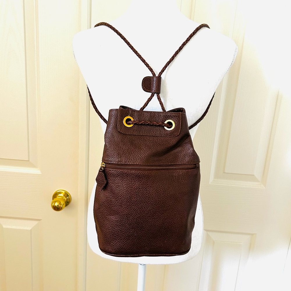 CeeKlein Brown Leather Backpack with Gold Accents. Like New